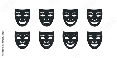 Set of Eight Theater Masks Showing Different Emotions