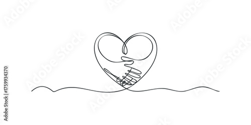 Heart shape with intertwined hands single line drawing