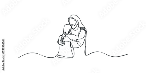 Two figures embracing in continuous line style