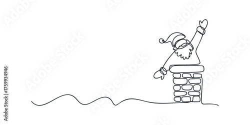 Santa Claus emerging from chimney in minimalist line drawing