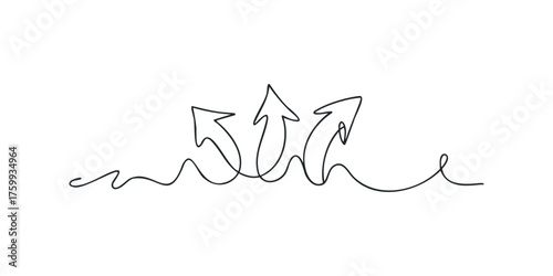 Three arrows pointing upwards in a continuous line drawing