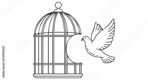 Bird flying out of an open birdcage isolated on transparent background