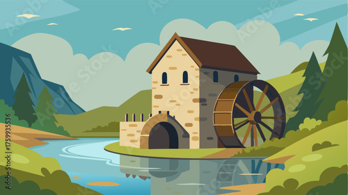 A centuriesold watermill standing guard over a gentle river its worn exterior bearing the marks of time and history.
