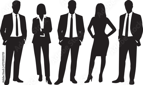 vector silhouettes of corporate team executives professionals in suits business leadership pose