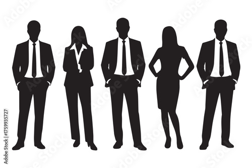 corporate silhouettes of business professionals standing in a row teamwork leadership concept vector