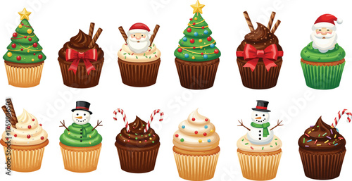 Ultimate Collection of Christmas Holiday Cupcakes with Santa, Snowman, and Tree Toppers