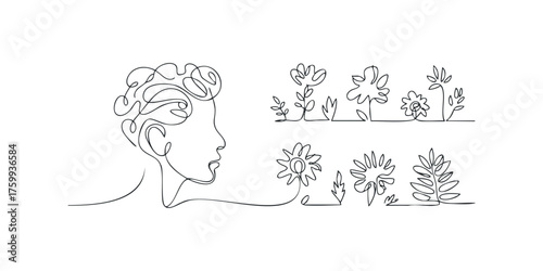 Minimalist single line profile with floral elements