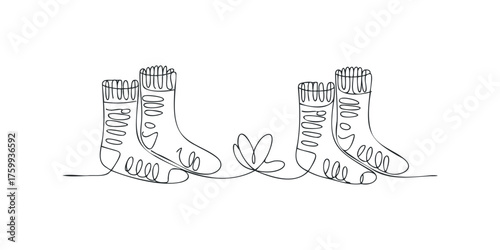 Continuous line drawing of two pairs of socks