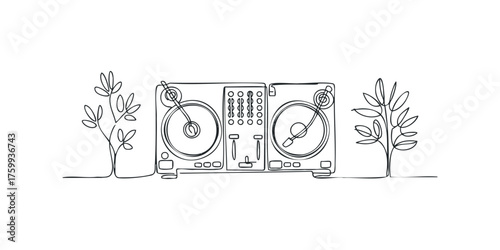 Turntables with abstract plant line art