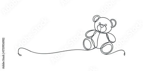 Single line drawing of a teddy bear toy