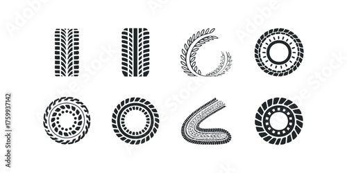Tire tread and wheel graphic elements set