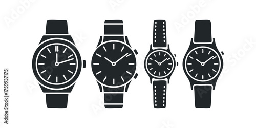 Collection of four silhouette wristwatches with different band styles