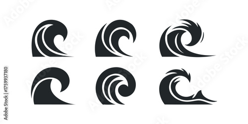 Six stylized wave icons in a grid format