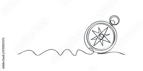Continuous line drawing of a compass on a wavy path