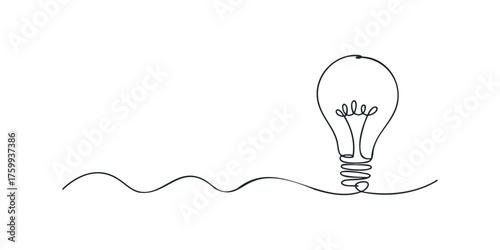 Single line drawing of a light bulb with filament