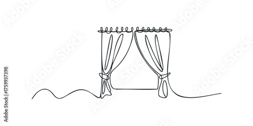 Single line drawing of draped curtains
