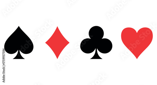Four playing card suits spades, diamonds, clubs, and hearts, isolated on transparent background