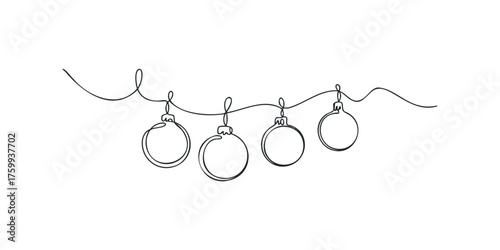 Continuous Line Drawing of Four Christmas Ornaments on a String