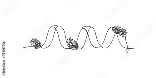 Minimalist single line drawing of a DNA helix with leaves