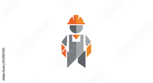 Geometric shipwright character in a hard hat, a modern flat vector logo design for a construction company, isolated on white background