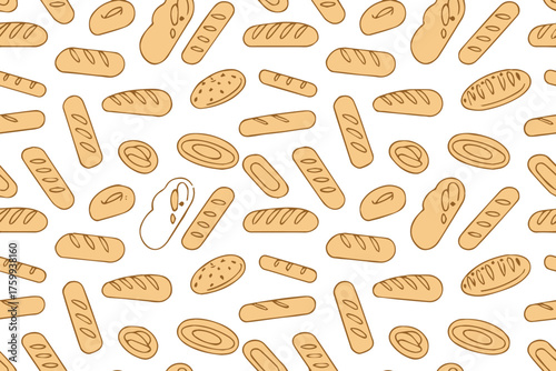seamless bread pattern with baguettes loaves rolls and bagels for bakery packaging and culinary design repeat background