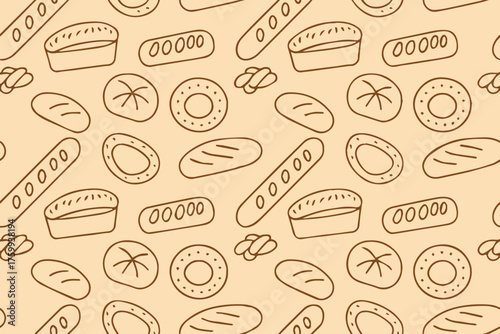 hand drawn bread seamless pattern vector with assorted loaves baguettes rolls bagels ideal for food packaging and labels