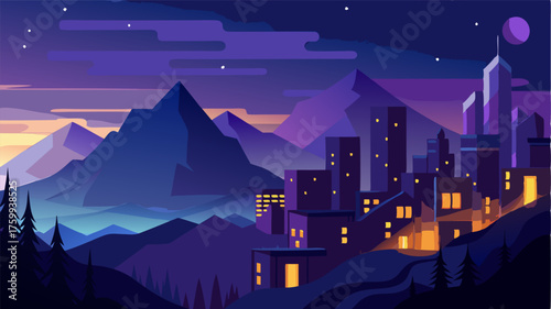 A breathtaking view of the city at night its lights illuminating the surrounding mountains like a dazzling tapestry.