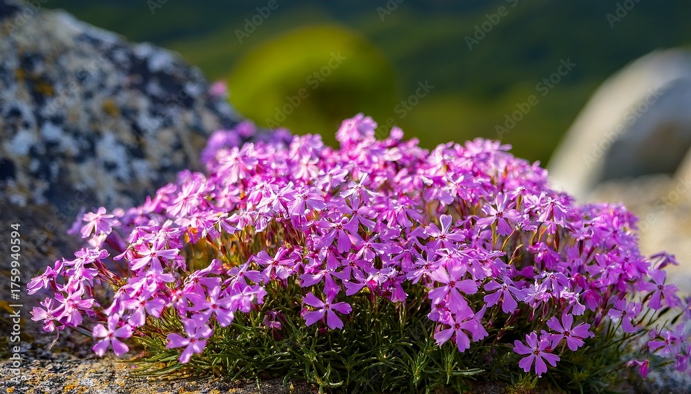 Obraz premium Perennial Ground Cover Blooming Plant Creeping Phlox Phlox Subulata Or Moss Phlox On The Alpine Flowerbed Selective Focus