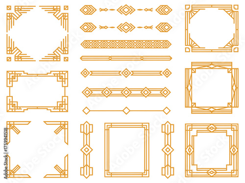 Modern Arabic art deco golden frames and line borders, 1920s style antique vector design template