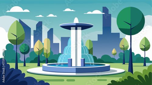 A fusion of modern and natural elements this city park features a unique fountain with a sleek contemporary design.