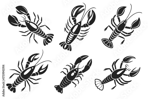 Minimalist lobster icon set in black yellow cyan magenta