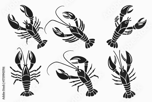Minimal outline lobster icon set with yellow and cyan accents