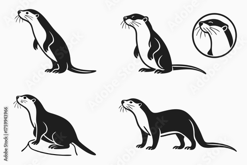 Minimalist otter icon set with eight unique designs