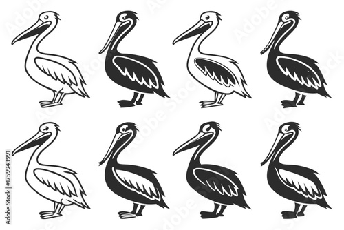 Minimal pelican outline icon set with four color options