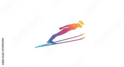 Geometric Athlete Ski Jumping Illustration, Representing Winter Sports and Athletic Prowess