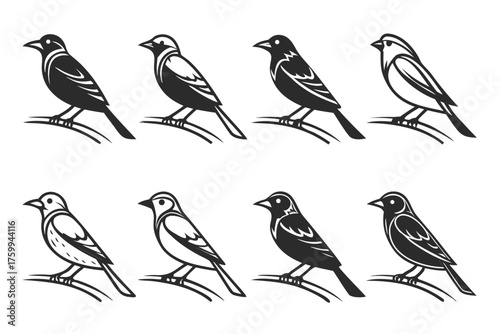 Wallpaper Mural Minimal sparrow outline icon set in black yellow cyan magenta Torontodigital.ca