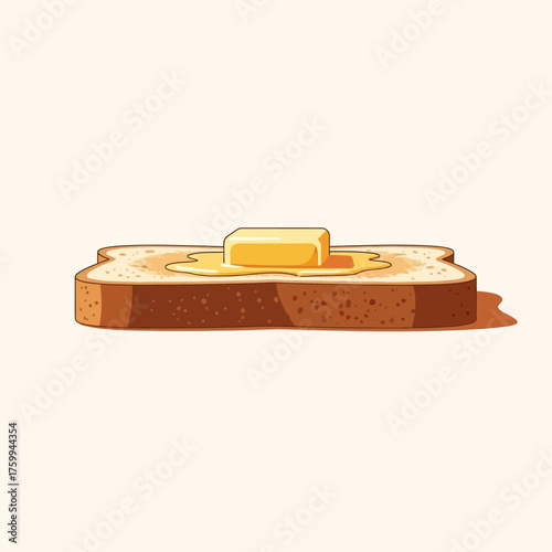 Delicious butter melting on toasted bread slice.