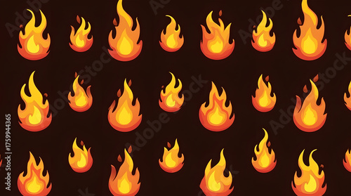 A seamless, tileable pattern of simple cartoon fire flames on a dark background.
