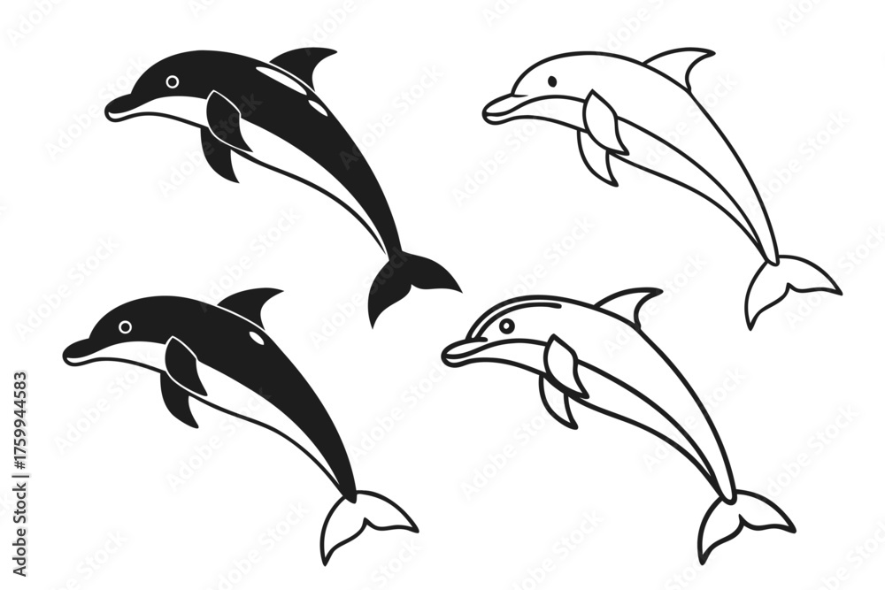 Naklejka premium Minimal dolphin outline icon set for creative projects