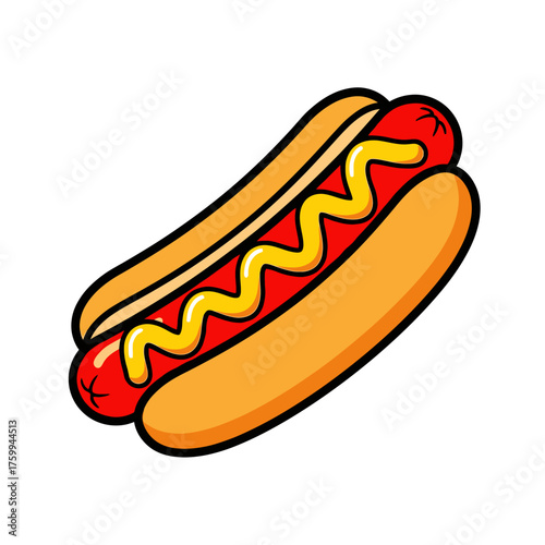 Delicious hot dog with mustard on a bun.