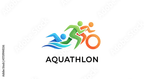 Aquathlon logo depicting swimming, running, and cycling in bright, modern design