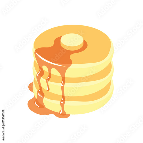 Stack of delicious pancakes with syrup and butter.