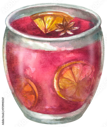German holiday kinder punch. Watercolor hand drawing painted illustration.
