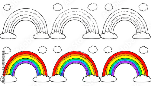 A set of four cute, simple cartoon rainbow designs. Perfect for stickers, icons, or children's decor.
