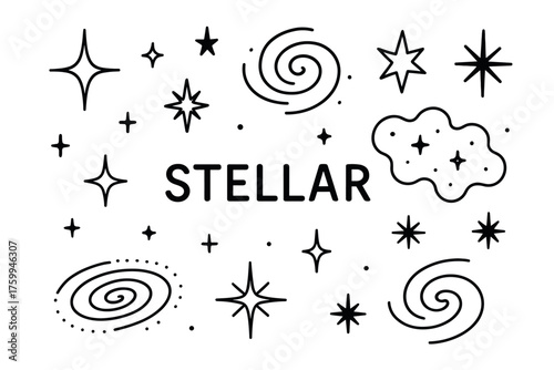 Stellar space-themed illustration with stars and galaxies