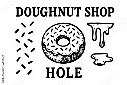 Vintage doughnut shop design with sprinkles and glazed icing graphics