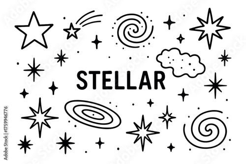 Stellar space elements: stars, galaxies, and cosmic cloud illustration
