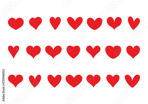 Various simple red vector heart love icon