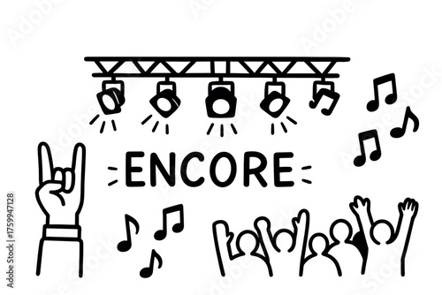 Concert encore scene with crowd and music notes illustration