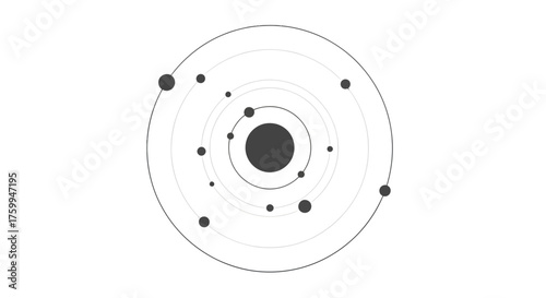 Abstract Solar System Representation Set Against a Deep Black Backdrop, Minimalist Design